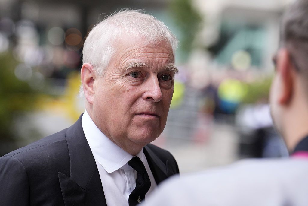 Britain's Prince Andrew, Duke of York arrives to attend a Requiem Mass, a Catholic funeral service