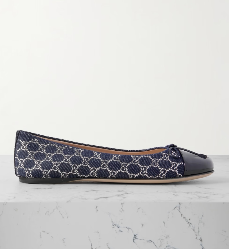 New Marmont crystal-embellished leather-trimmed denim ballet flats