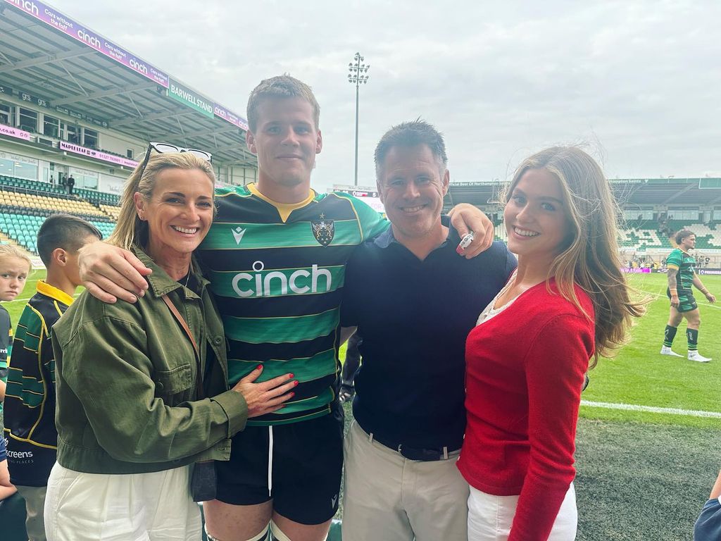 Gabby Logan with kids and husband at rugby