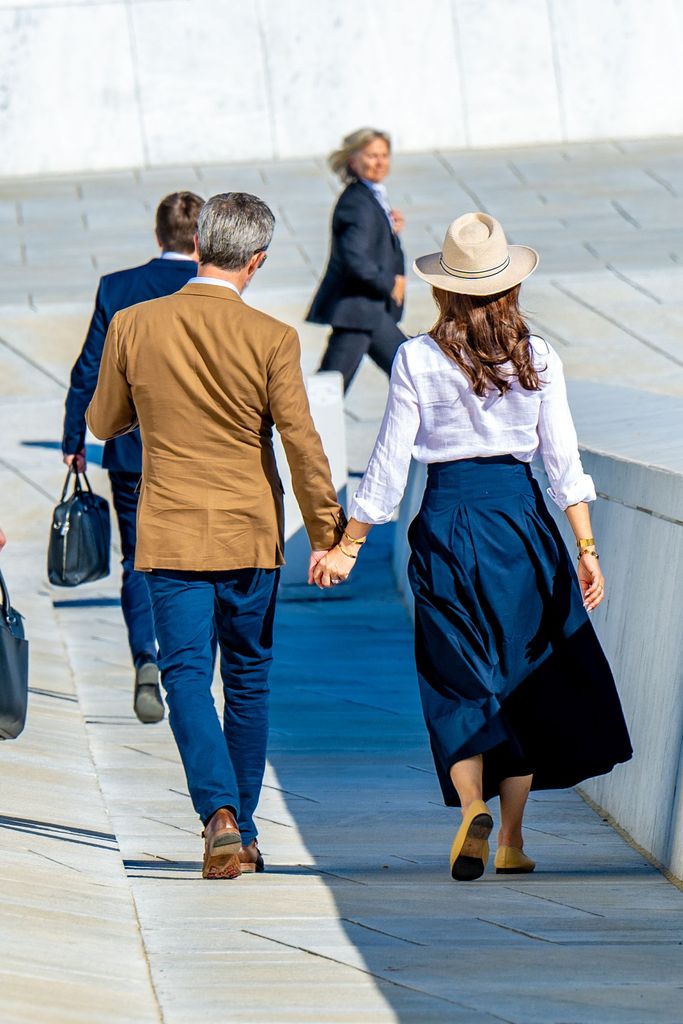 Picture of Mary and Frederik holding hands from behind