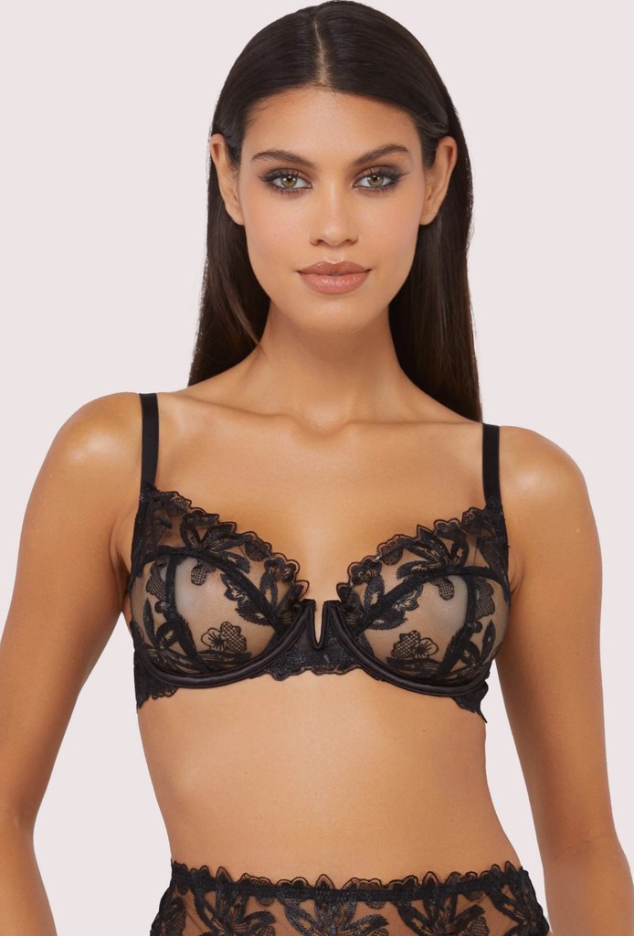 model in mesh floral bra