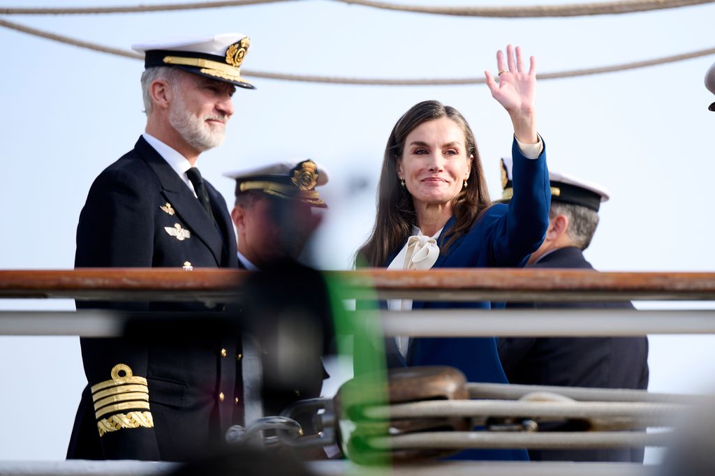 Queen Letizia was tearful as she waved goodbye to her daughter, Princess Leonor