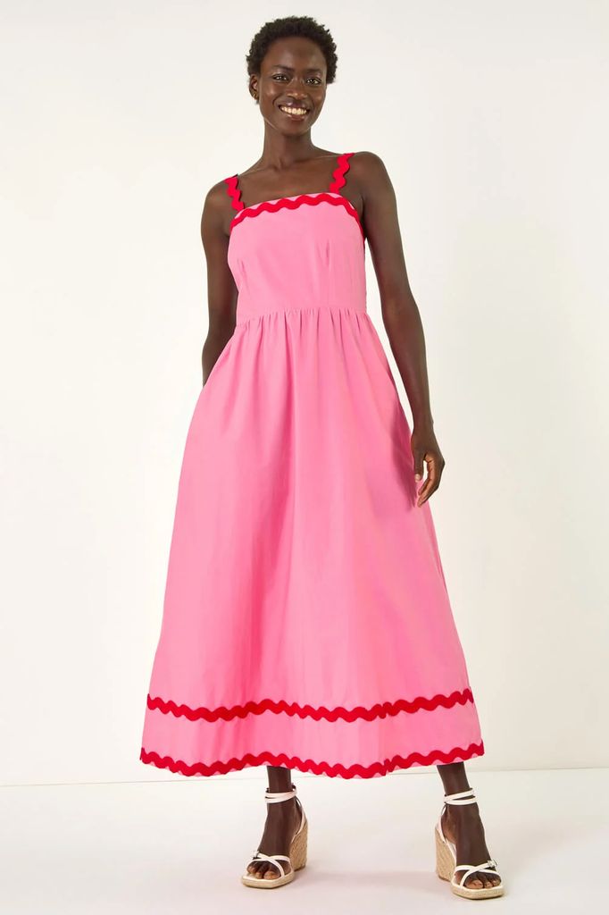 Kontras Merah Muda Ric Rac Midi Dress