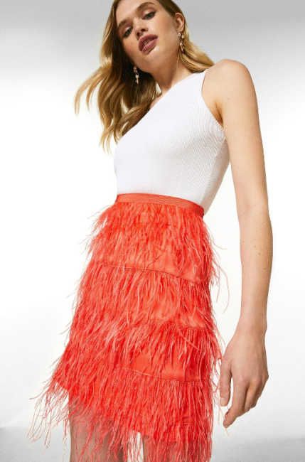 regina hall feathered skirt orange coral lookalike