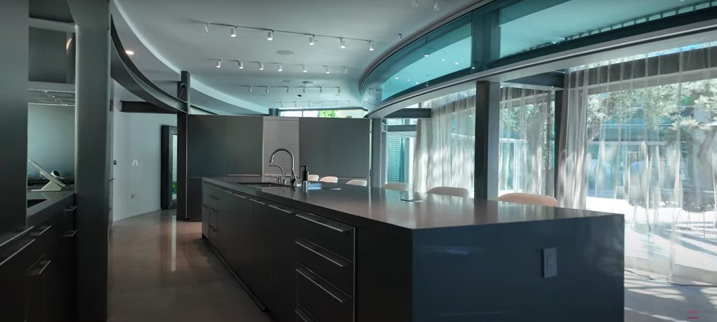 large kitchen with grey island
