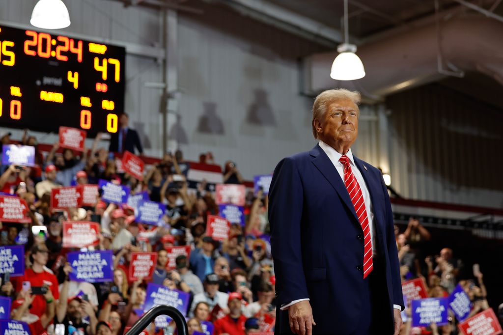 Donald Trump greets supporters during a campaign event at the Rocky Mount Event Center on October 30, 2024 in Rocky Mount