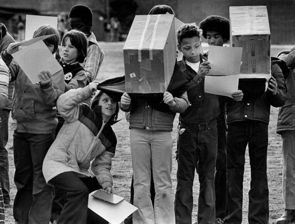 Many Denverites took a guarded look at the sun - or at the sun's image - in a partial, 88 percent eclipse Monday. Denver Public School teachers took advantage of student interest in the astronomical phenomenon (there won't be another until the year 2017) to carry out some scientific classroom projects - february 1979