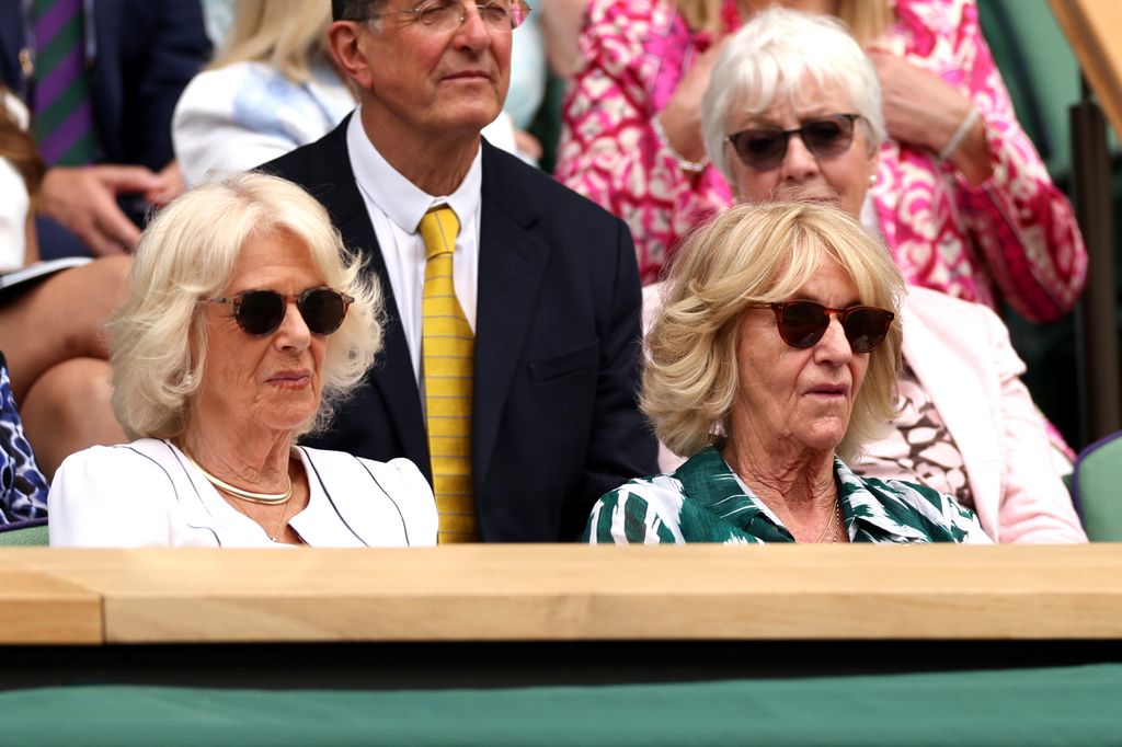 Queen Camilla and Annabel Elliot watching Wimbledon
