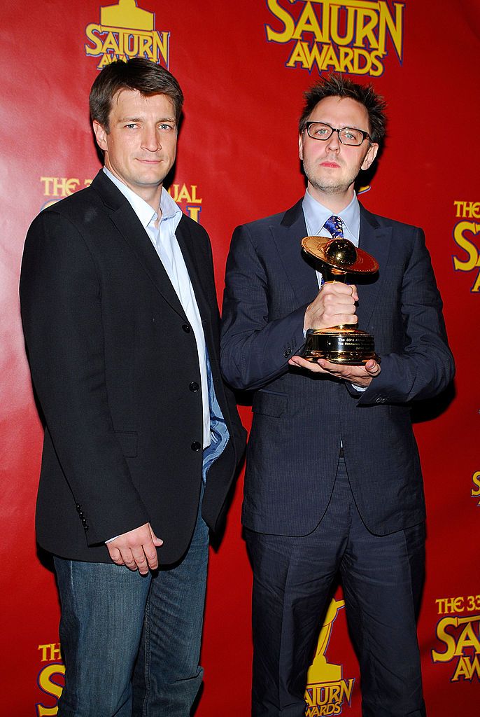 Nathan Fillion and director James Gunn smile together for a photo in 2007