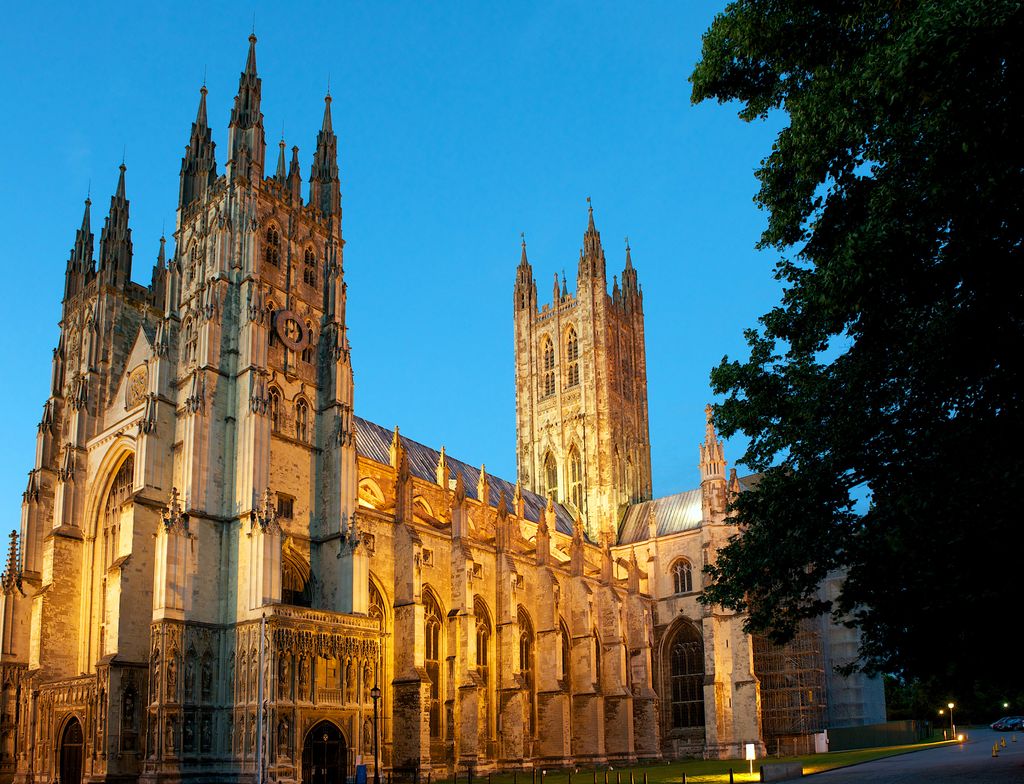 Canterbury Cathedral, UK lit up at night