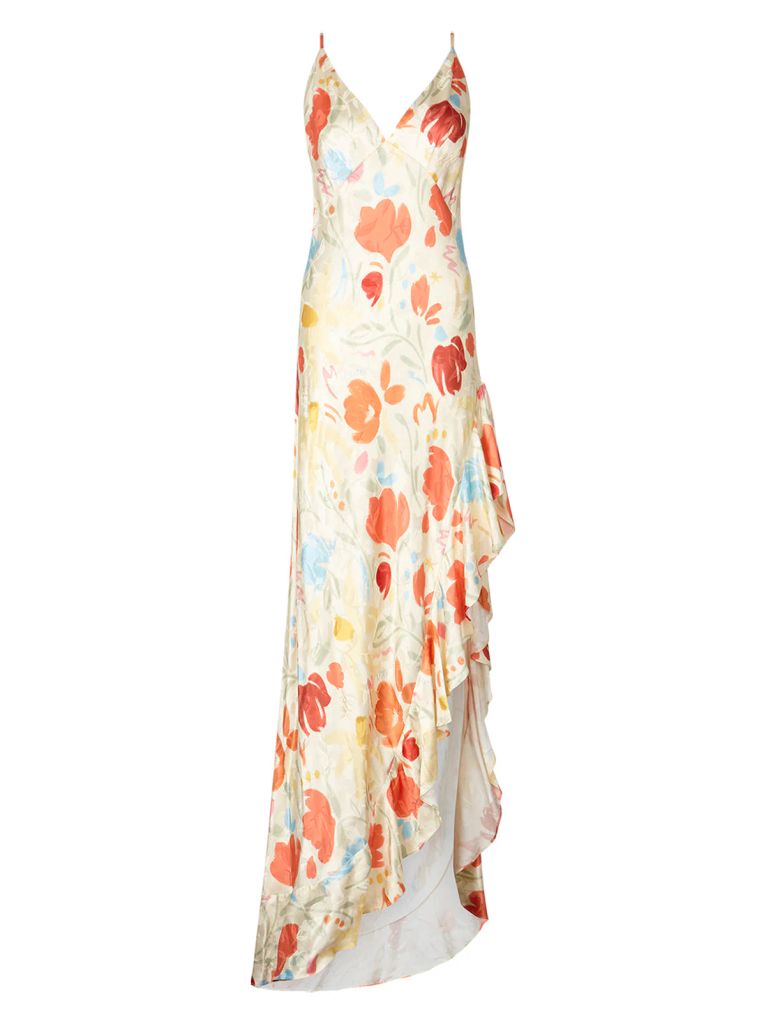 kitri floral gown with ruffle hem