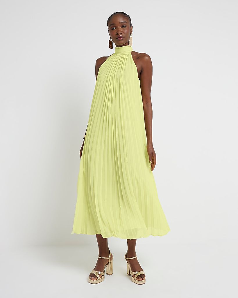 river island yellow plisse dress 