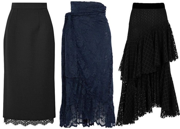 Black lace midi skirts