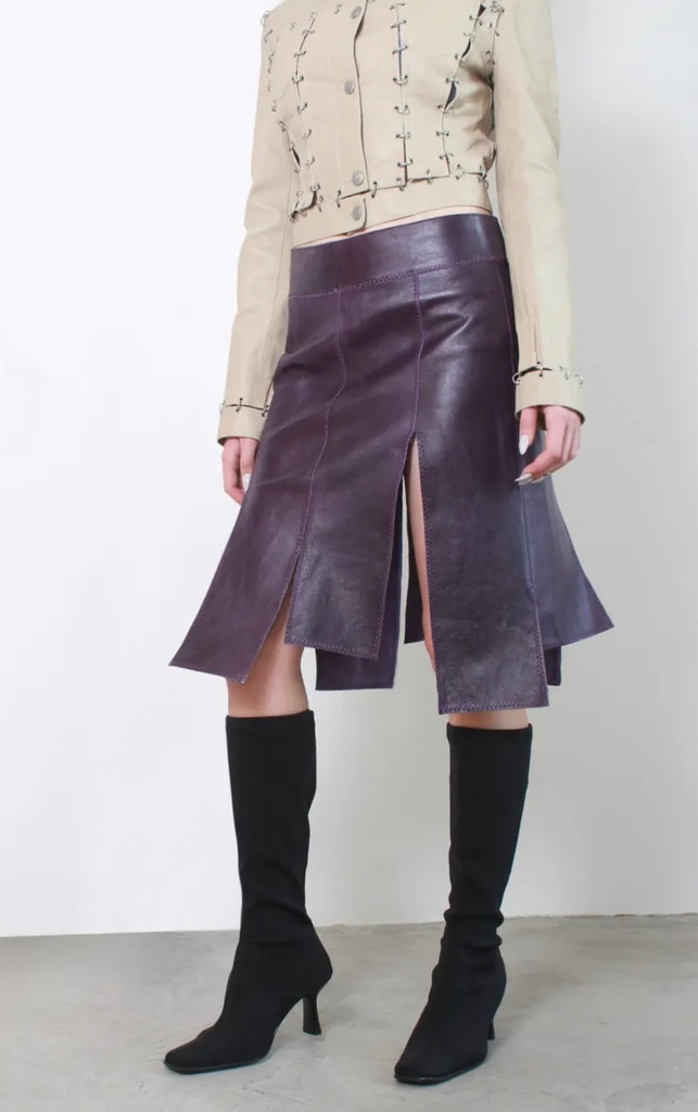 Ferre Purple Nappa Leather Split Skirt