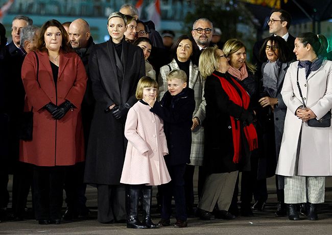 Princess Charlene with Prince Jacques and Princess Gabriella in a crowd