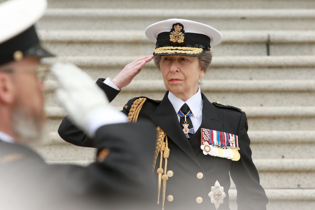 Princess Anne saluting in uniform