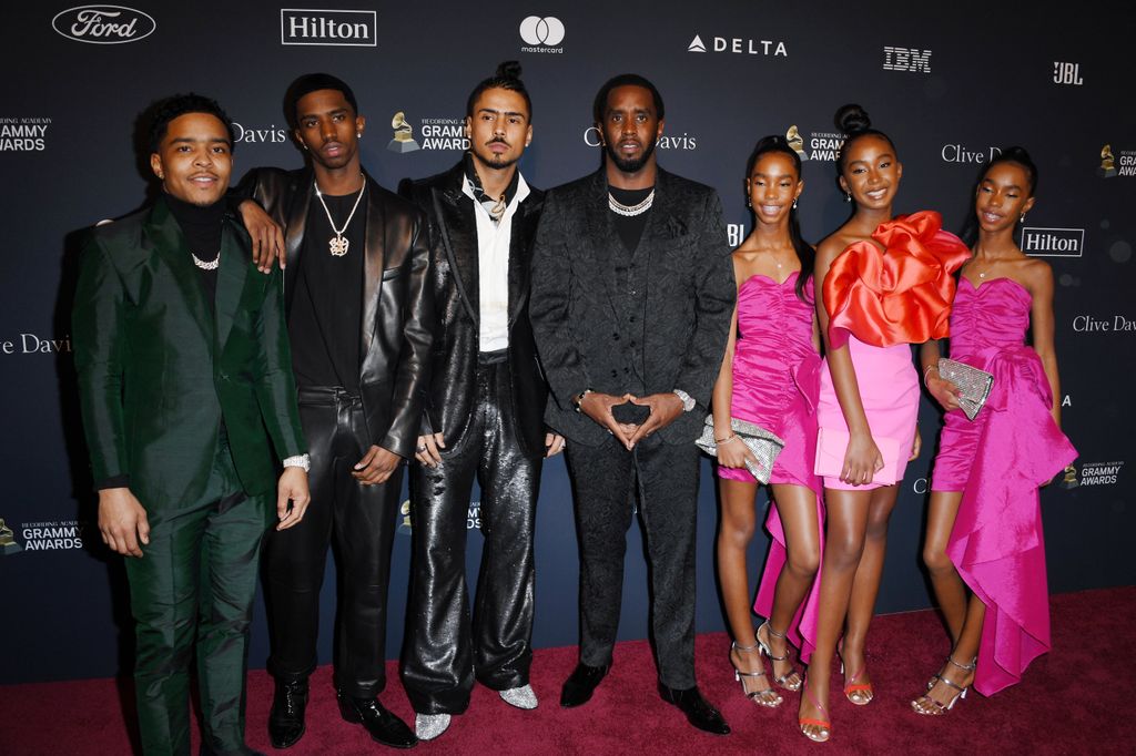 Sean "Diddy" Combs (C) with Justin Dior Combs, Christian Casey Combs, Quincy Taylor Brown, D'Lila Star Combs, Jessie James Combs, and Chance Combs attend the Pre-GRAMMY Gala and GRAMMY Salute to Industry Icons Honoring Sean "Diddy" Combs on January 25, 2020 in Beverly Hills, California