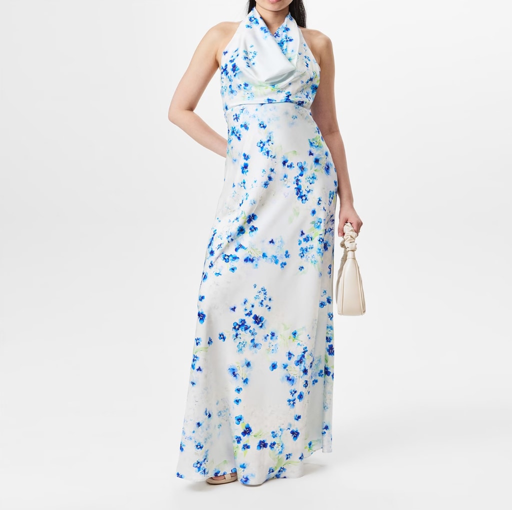 Robe blanche avec motif de fleurs bleu et vert par Jarro