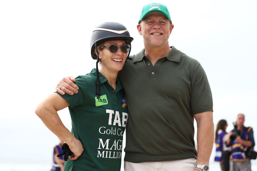 Magic Millions ambassador Zara Tindall and Mike Tindall take part in the Magic Millions barrier draw at Broadbeach on January 13, 2026 in Gold Coast, Australia