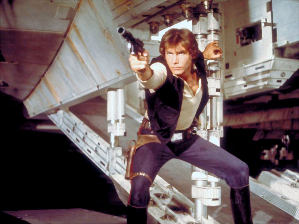 American actor Harrison Ford, as Hans Solo, on the set of Star Wars: Episode IV - A New Hope