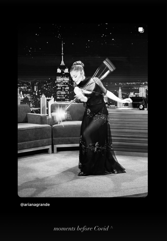 Instagram Story shared by Ariana Grande November 20, 2025 confirming she tested positive for COVID-19 in the midst of the Wicked: For Good press tour