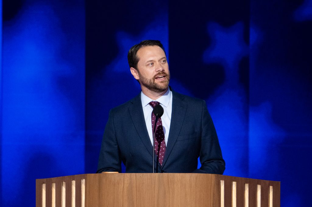 Jason Carter, grandson of President Jimmy Carter, speaks during day two of the 2024 Democratic National Convention in Chicago on Tuesday, August 20, 2024.