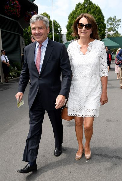carole middleton arrives at wimbledon in white dress with husband michael