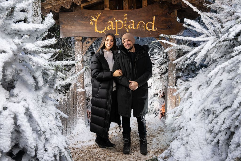 Emily MacDonagh and Peter Andre visit LaplandUK at Whitmoor Forest 