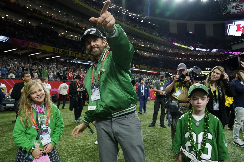 US actor Bradley Cooper walks the sidelines before the start of Super Bowl LIX between the Kansas City Chiefs and the Philadelphia Eagles at Caesars Superdome in New Orleans, Louisiana, February 9, 2025