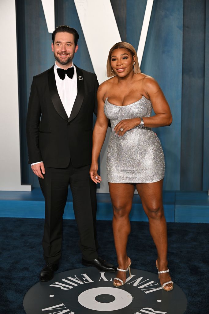Serena Williams and Alexis Ohanian smiling at the Oscars afterparty in 2022