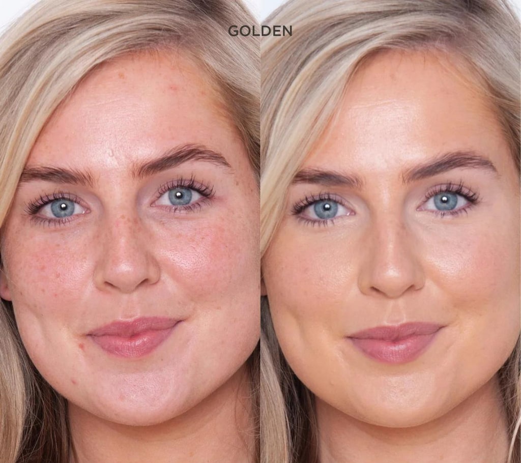 Founder Aimee models Brighten Up Concealer in shade Golden