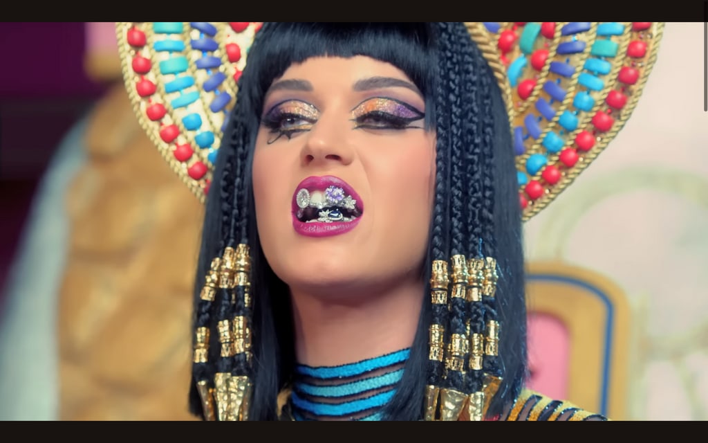 Katy Perry in a still from the music video for "Dark Horse"