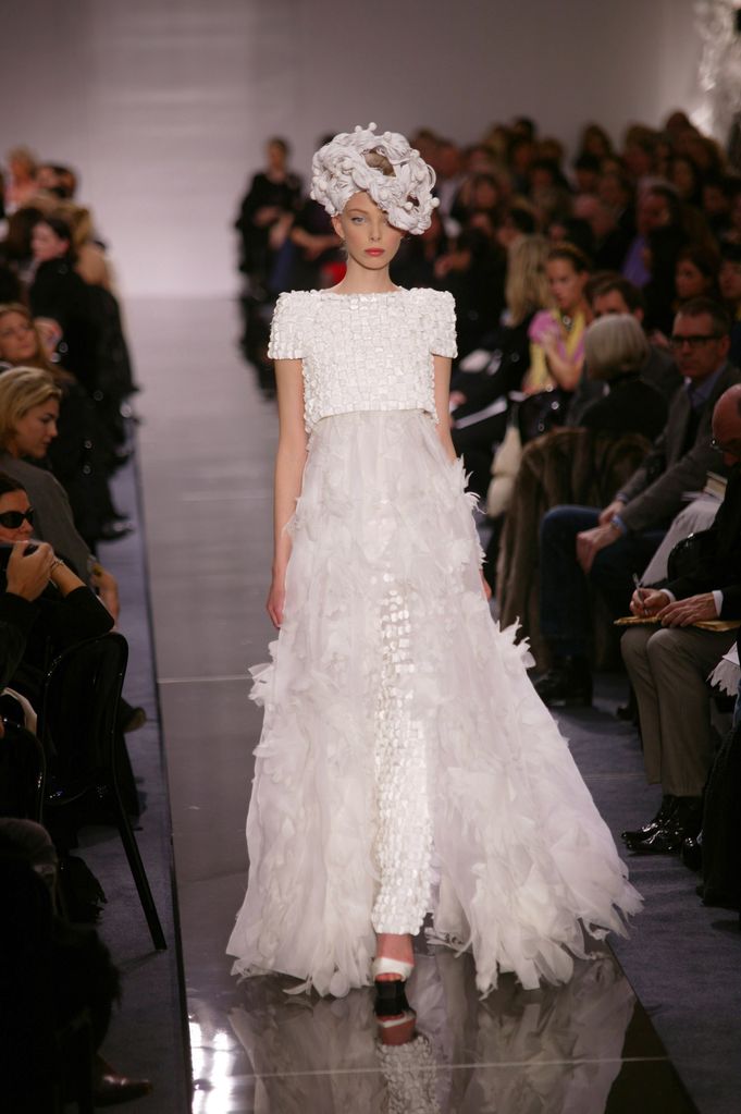 chanel feathered look on runway
