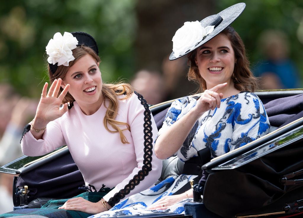 Princess Eugenie and Princess Beatrice during Trooping The Colour, the Queen's annual birthday parade, on June 8, 2019 in London, England.
