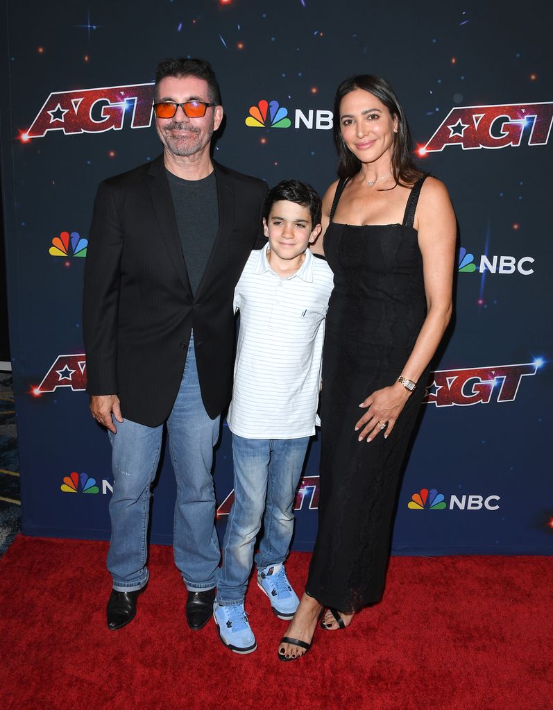Simon Cowell, Eric Philip Cowell, and Lauren Silverman on red carpet
