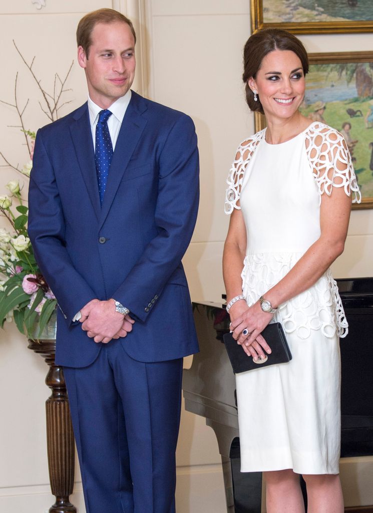 Kate beside william in white cocktail dress