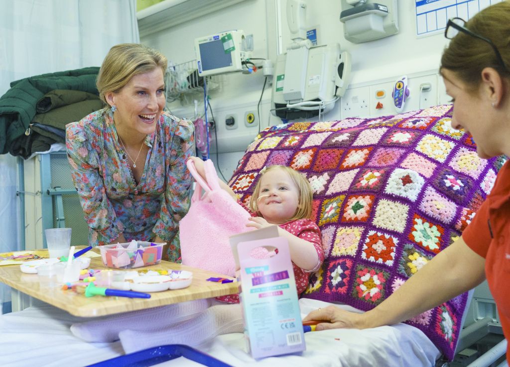 The Duchess of Edinburgh meets patient Astrid Walker, 2, during a visit to the Paediatric Neurosciences Ward at Leeds Children's Hospital. Picture date: Wednesday March 20, 2024.