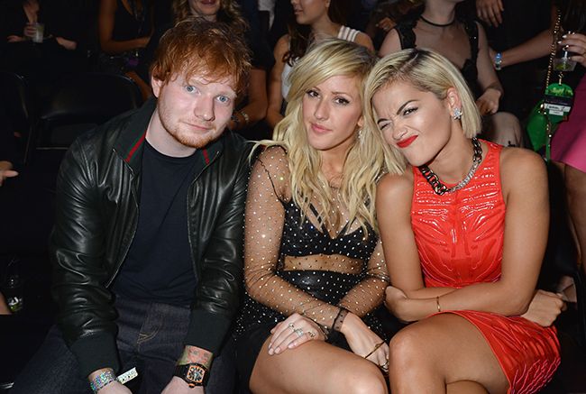 Ed Sheeran sat with Ellie Goulding and Rita Ora