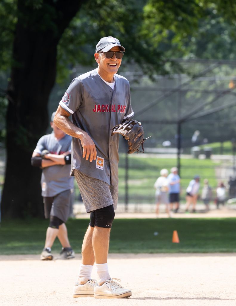George Clooney was seen playing softball with The Broadway Show League in Central Park 