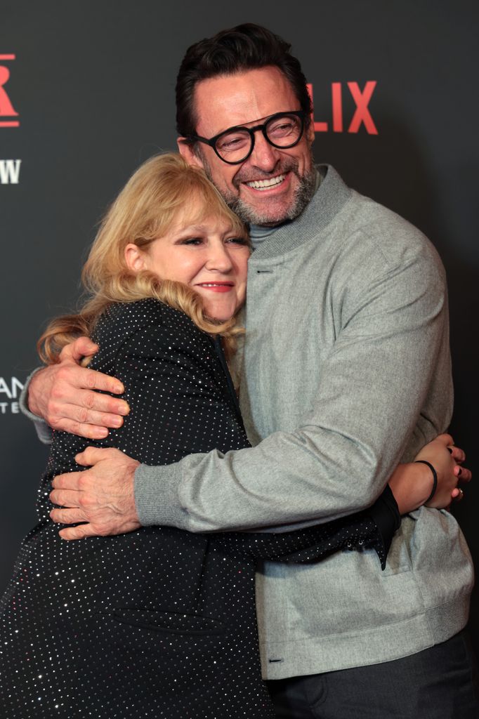 Producer Sonia Friedman and Hugh Jackman attend the "Stranger Things: The First Shadow" World Premiere at the Phoenix Theatre on December 14, 2023 in London, England
