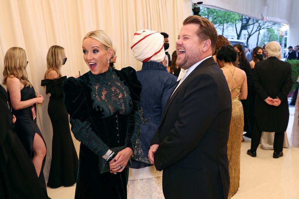 Julia Carey and James Corden arrive at The 2022 Met Gala Celebrating "In America: An Anthology of Fashion" at The Metropolitan Museum of Art on May 02, 2022 in New York City