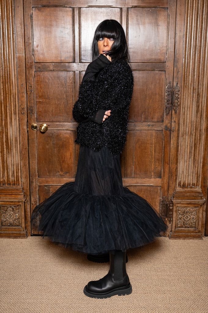 Claudia Winkleman's Simone Rocha mesh skirt and glittery jumper