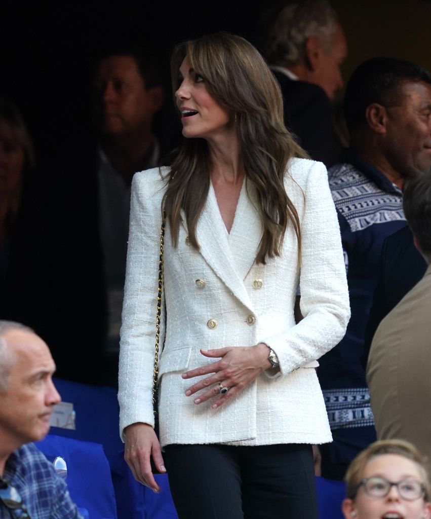 The Princess of Wales in the stands during the Rugby World Cup 2023 quarter-final match at the Stade Velodrome in Marseille, France.