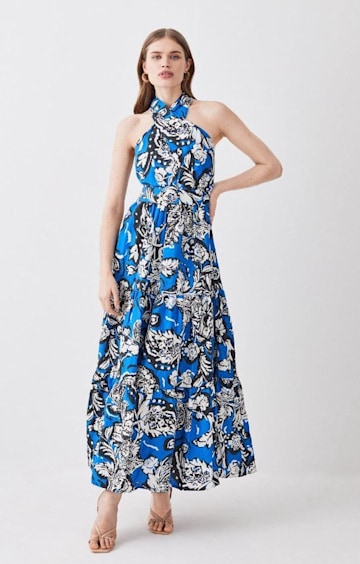 blue floral halterneck dress karen millen