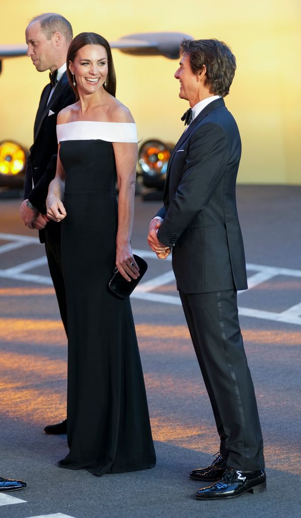 Princess Kate laughing with Tom Cruise at the Top Gun Premiere 