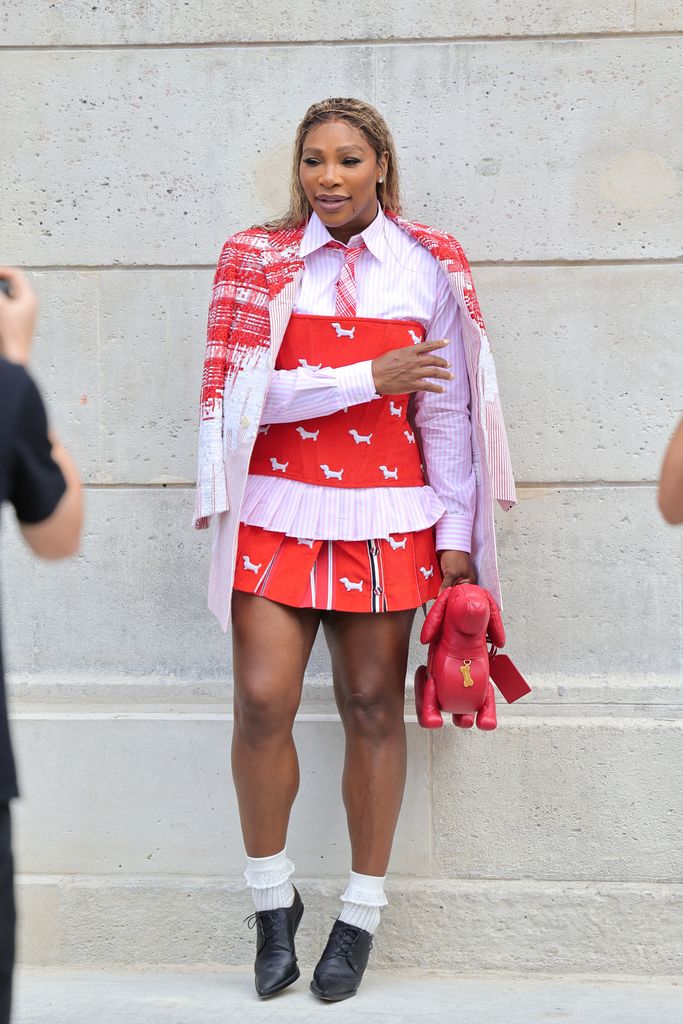 Serena williams posing in red printed mini skirt look