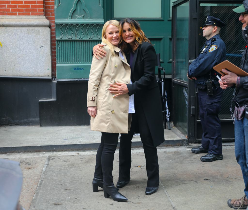 Kelli Giddish and Mariska Hargitay are seen at the film set of the 'Law and Order: Special Victims Unit' in April 2023