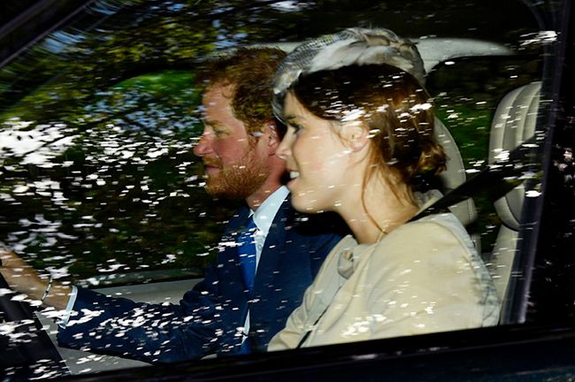 Princess Eugenie and Prince Harry in a car