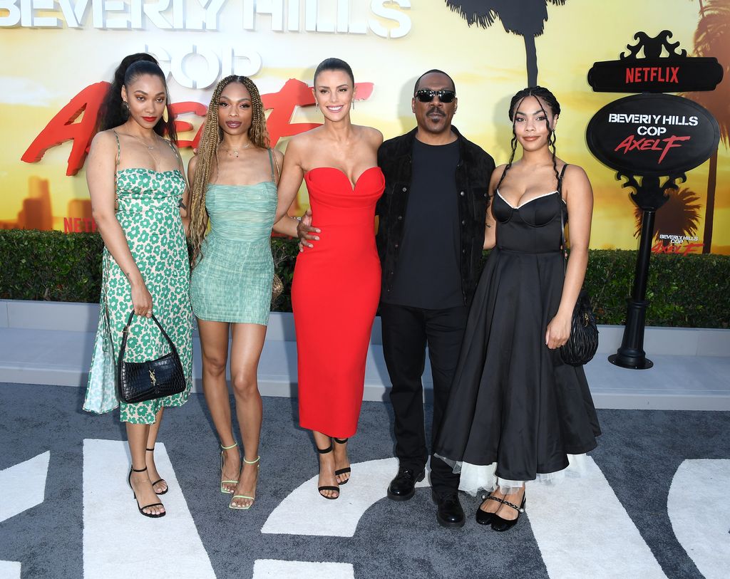 eddie murphy with fiancee paige butcher and 3 daughters beverly hills cop axel f premiere la