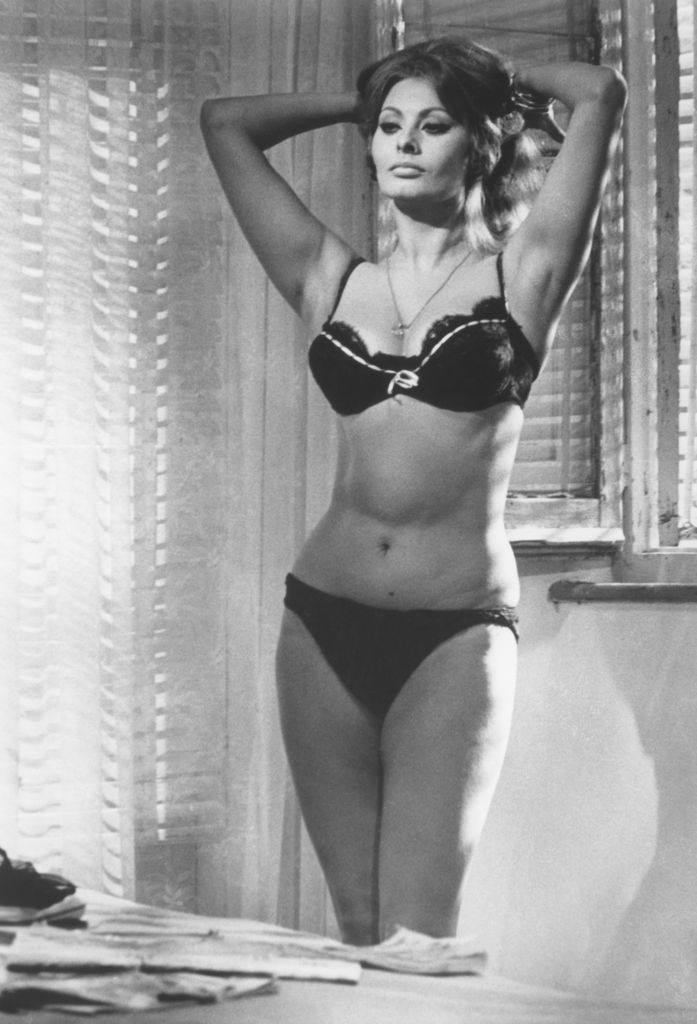 Sophia Loren standing in bra and underwear from 